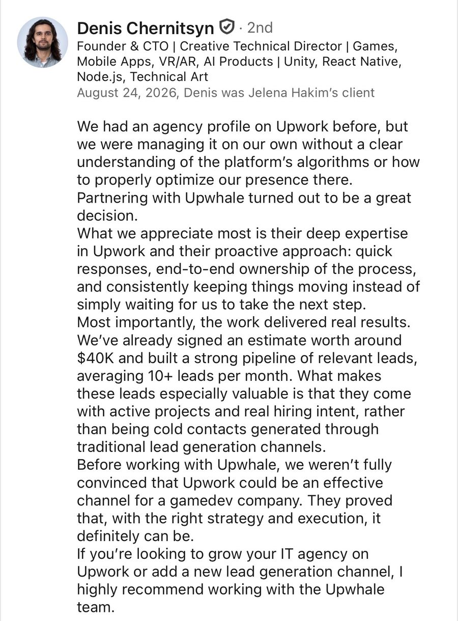 LinkedIn recommendation from Denis Chernitsyn, Aug 2026