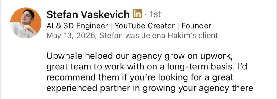 LinkedIn recommendation from Stefan Vaskevich, May 2026