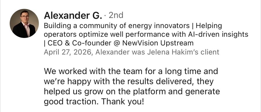 LinkedIn recommendation from Alexander G., Apr 2026