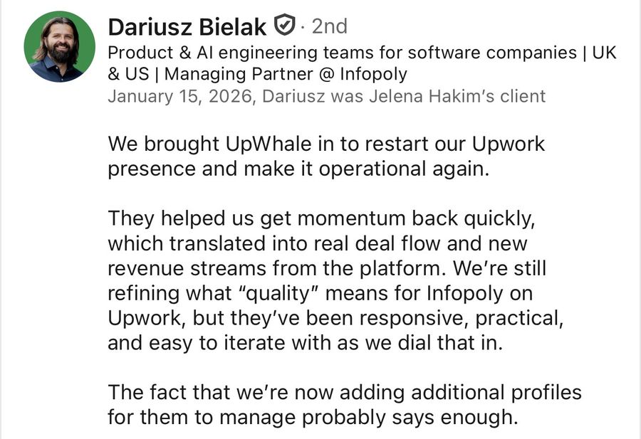 LinkedIn recommendation from Dariusz Bielak, Jan 2026