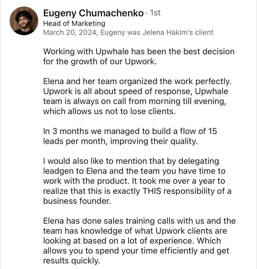 LinkedIn recommendation from Eugeny Chumachenko, Mar 2024