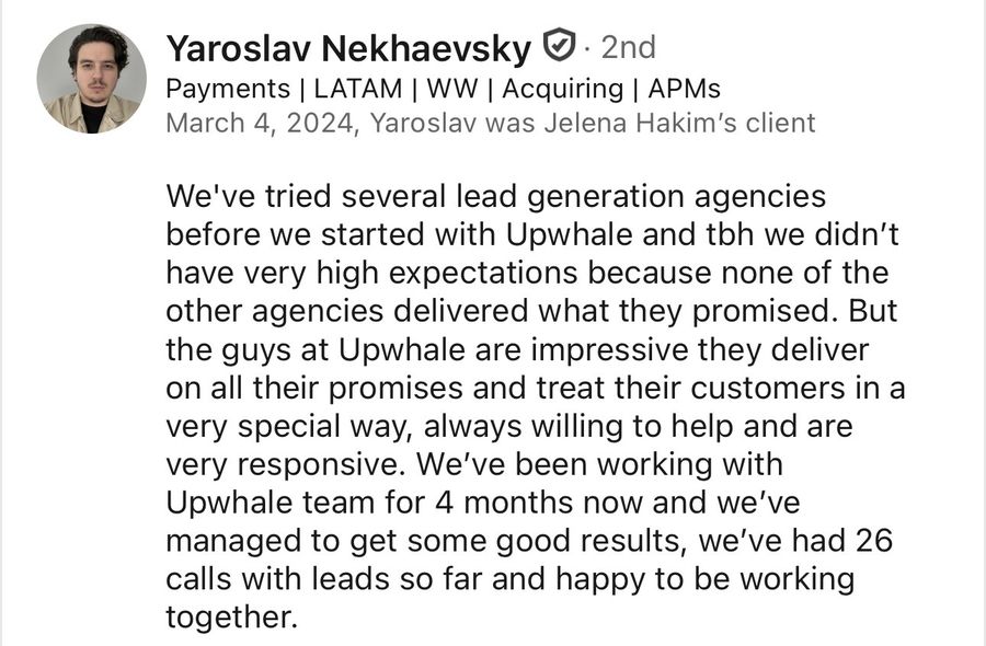 LinkedIn recommendation from Yaroslav Nekhaevsky, Mar 2024