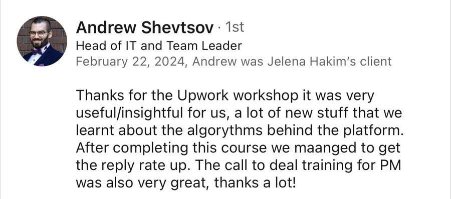 LinkedIn recommendation from Andrew Shevtsov, Feb 2024